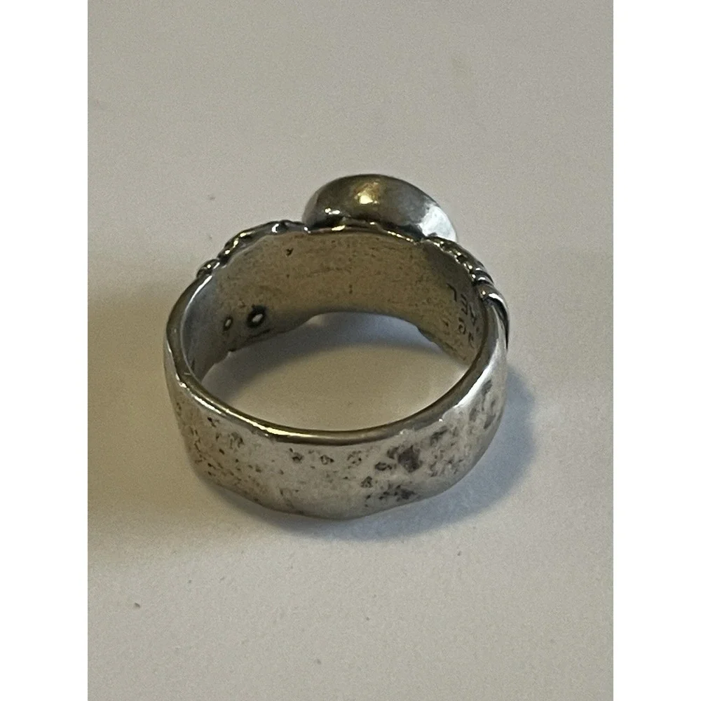 Sterling Sliver Hammered Solitaire Pearl Band Ring Israel Size 7.5 Statement